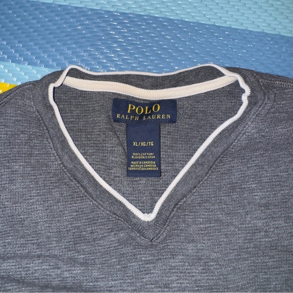 Polo by Ralph Lauren Gray V-Neck with White Trim - Picture 2 of 3
